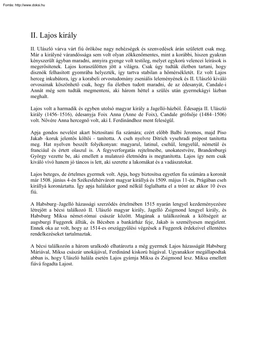 Sümegi József - II. Lajos király