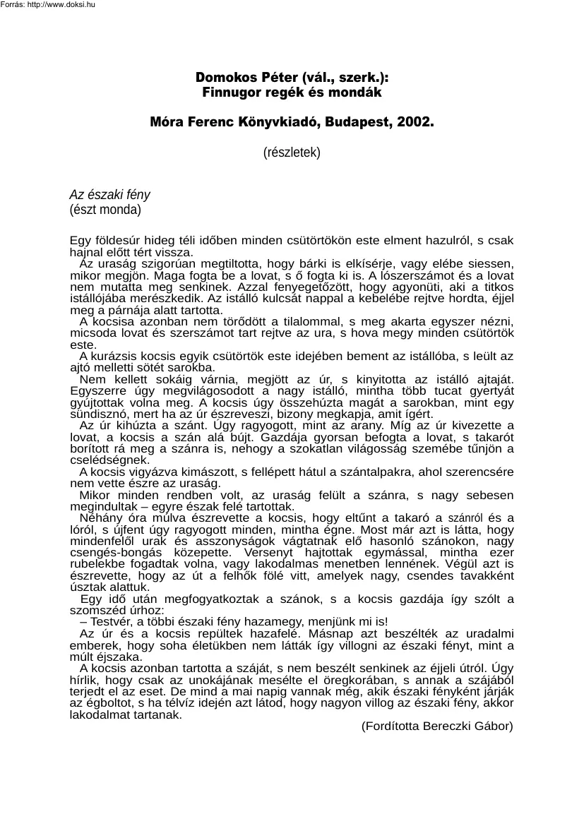 Domokos Péter - Finnugor regék és mondák