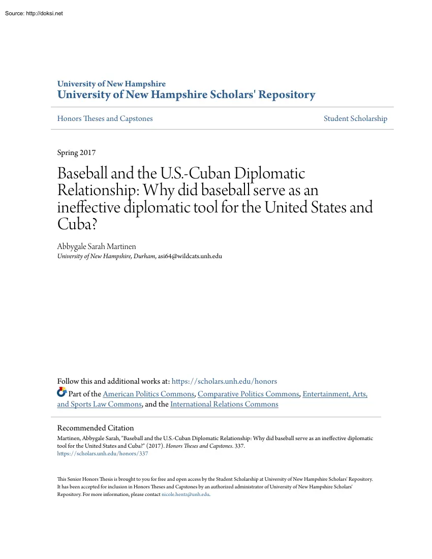 Abbygale Sarah Martinen - Baseball and the U.S. Cuban Diplomatic Relationship