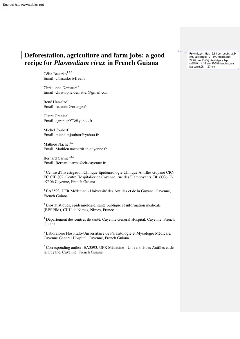 Basurko-Demattei-Grenier - Deforestation, Agriculture and Farm Jobs, A Good Recipe for Plasmodium