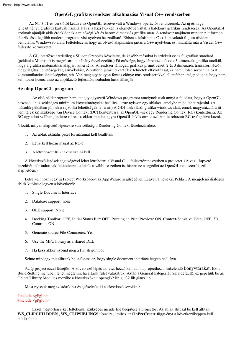 OpenGL Visual C++ rendszerben