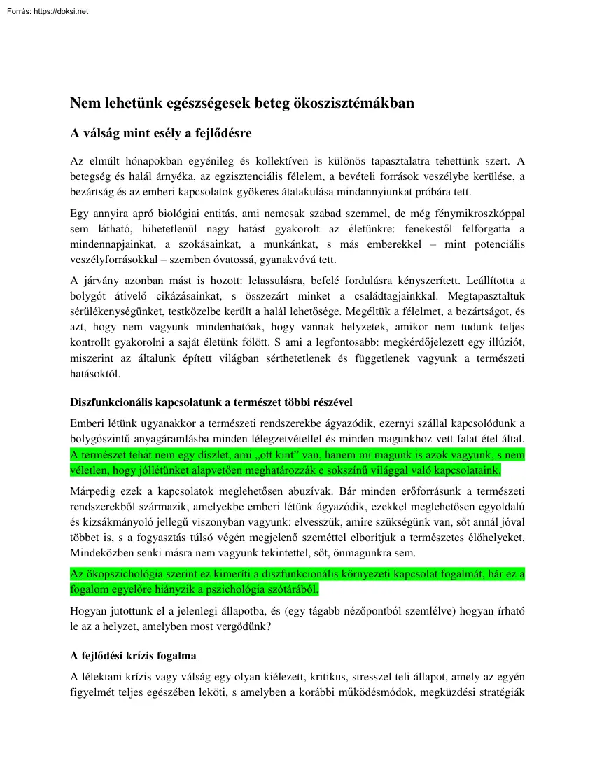 Nem lehetünk egészségesek beteg ökoszisztémákban