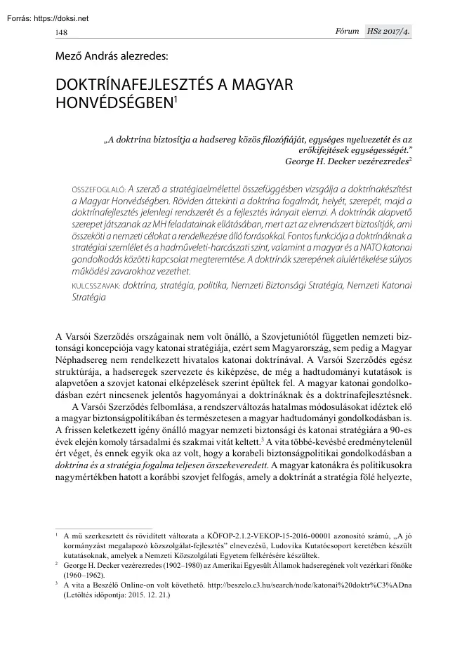 Mező András - Doktrínafejlesztés a magyar honvédségben