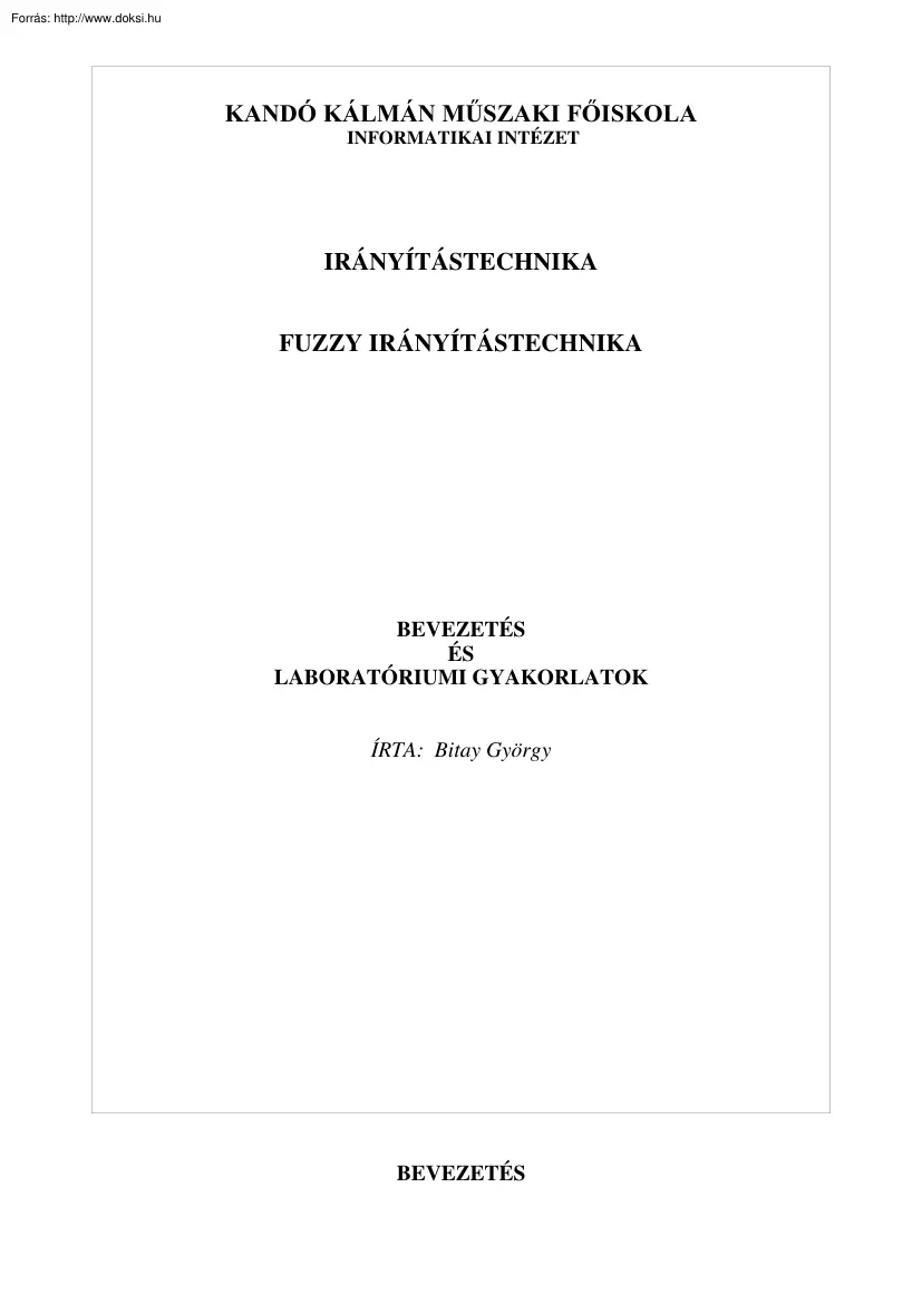 Bitay György - Fuzzy irányítástechnika