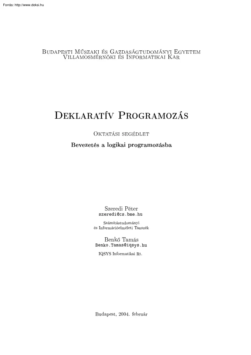 Szeredi-Benkő - Deklaratív programozás