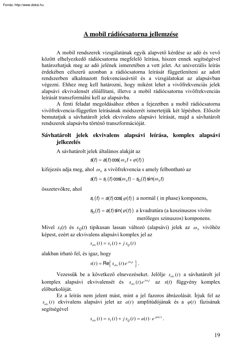 A mobil rádiócsatorna jellemzése