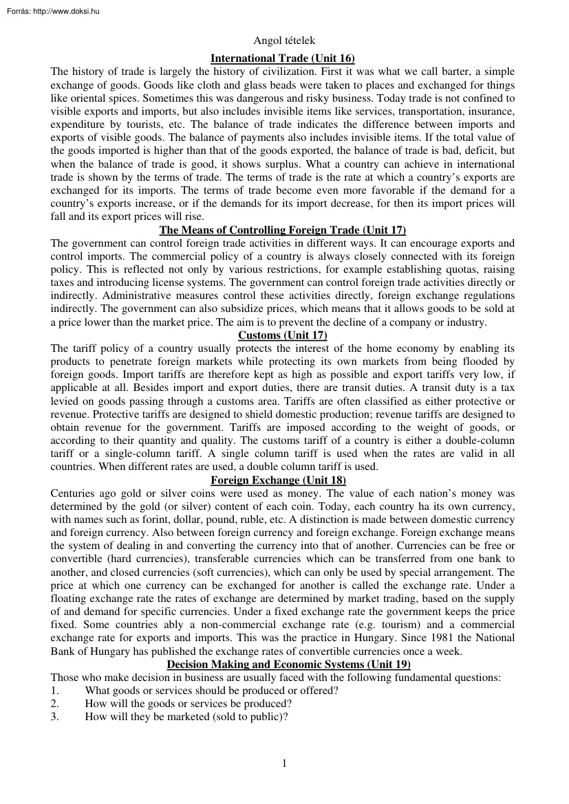 Business English tételek