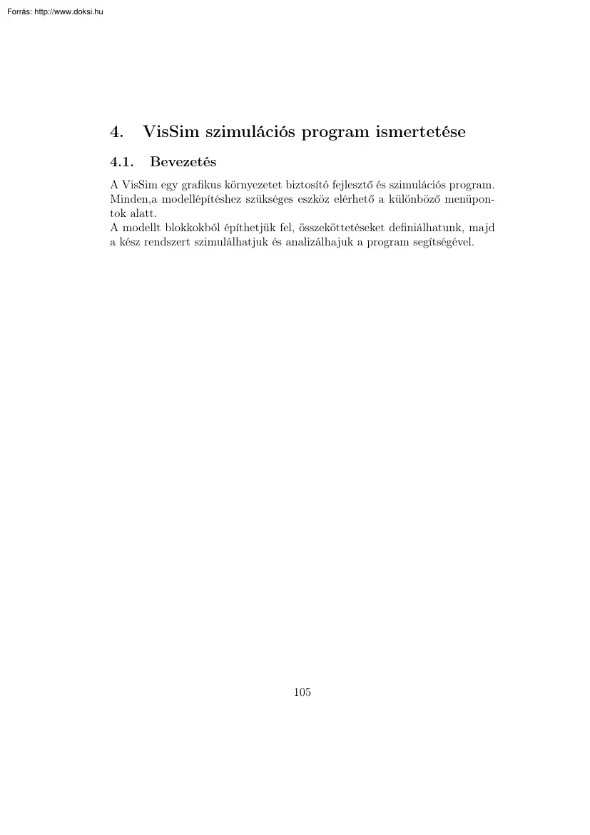 A VisSim szimulációs program ismertetése