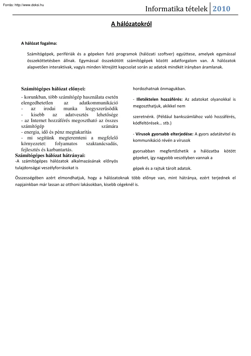 A hálózatokról