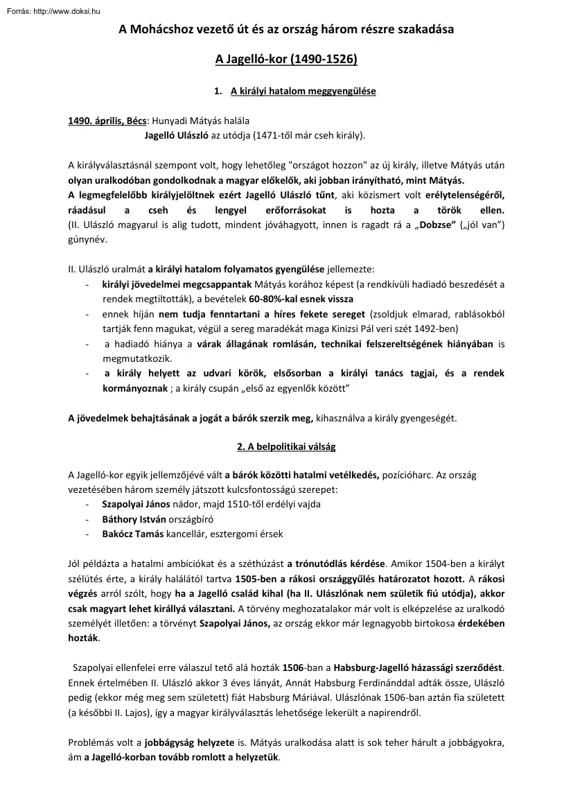 A Mohácshoz vezető út és az ország három részre szakadása