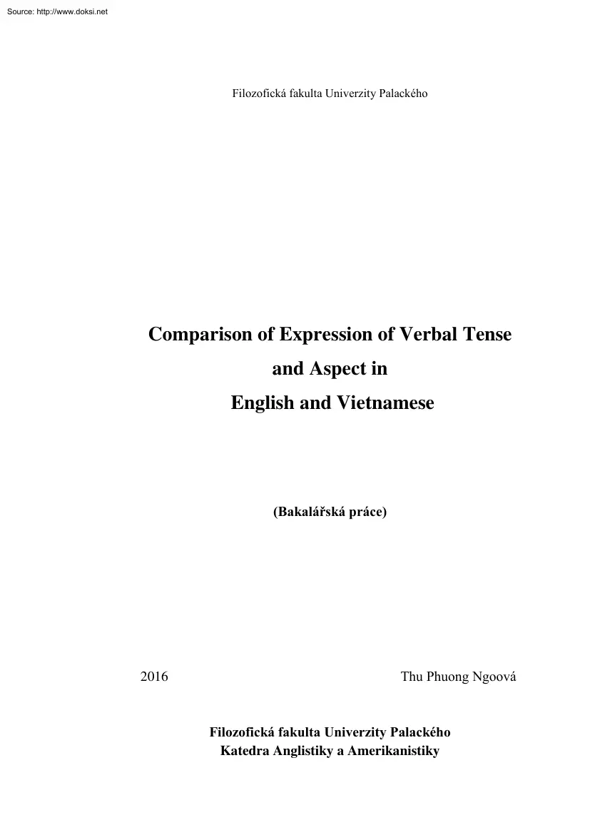Thu Phuong Ngoova - Comparison of Expression of Verbal Tense and Aspect in English and Vietnamese