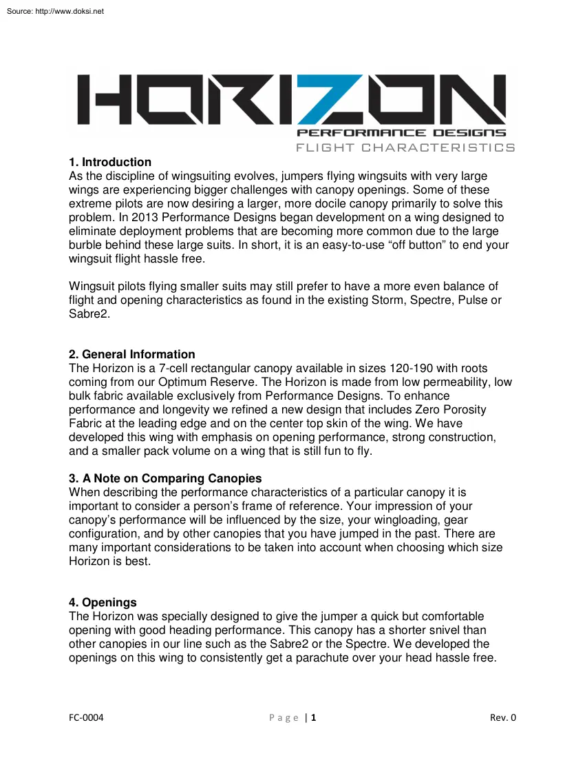 Horizon Flight Characteristics