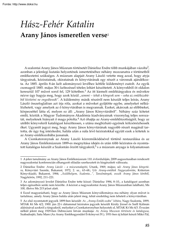 Hász-Fehér Katalin  Arany János ismeretlen verse
