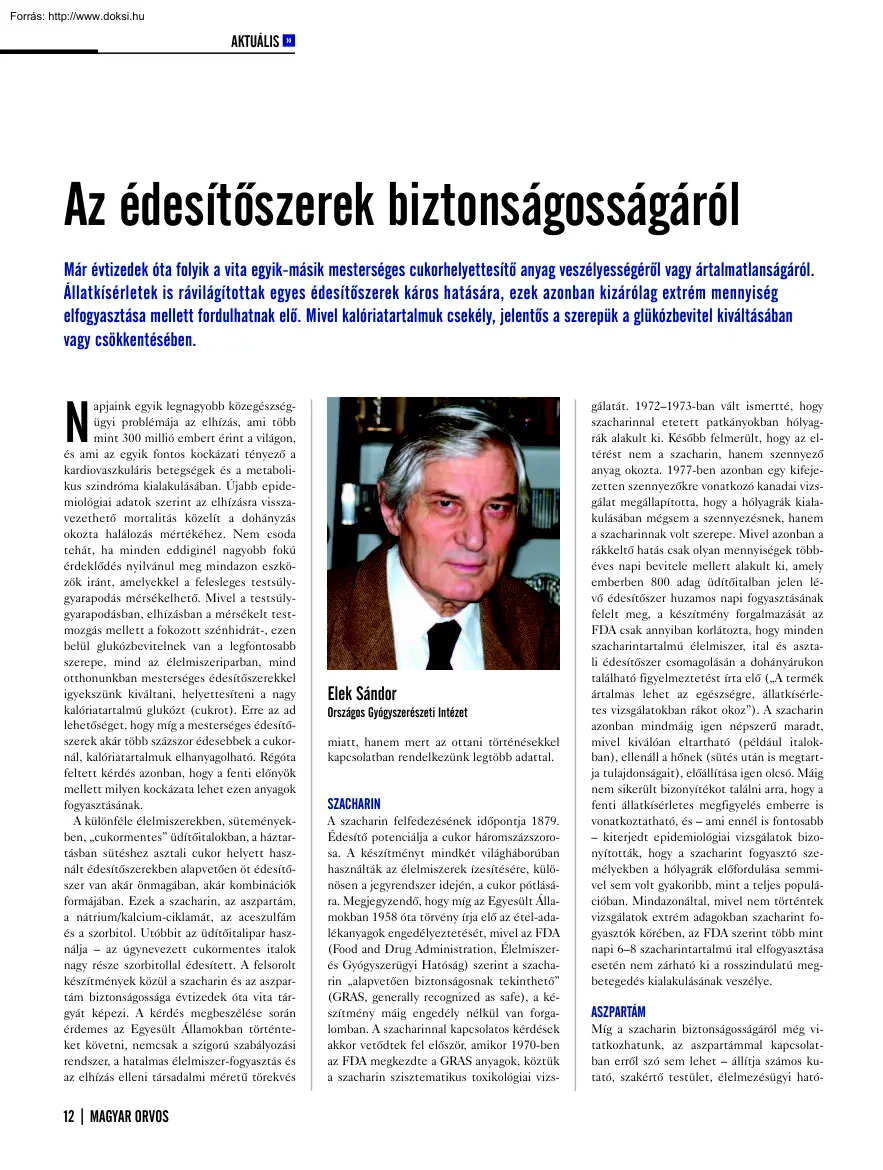 Elek Sándor - Az édesítőszerek biztonságosságáról