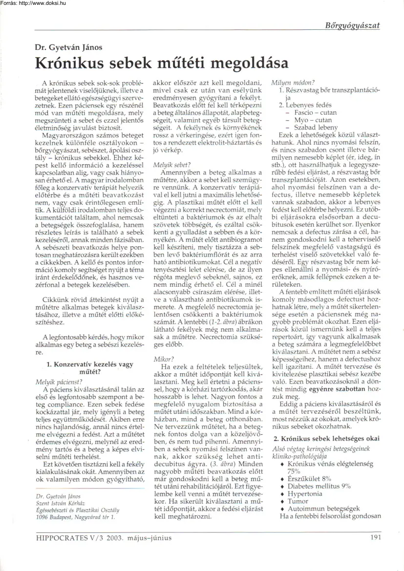 Dr. Gyetván János - Krónikus sebek műtéti megoldása
