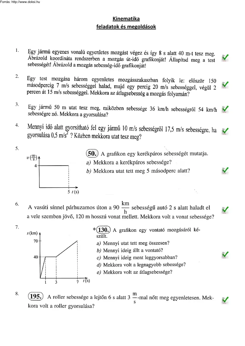Kinematika feladatok és megoldások
