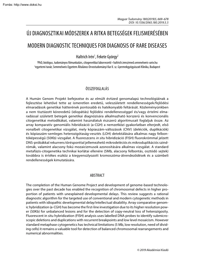 Haltrich-Fekete - Új diagnosztikai módszerek a ritka betegségek felismerésében