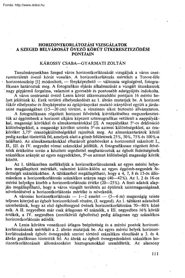 Károssy-Gyarmati - Horizontkorlátozási vizsgálatok a Szeged belvárosát övező körút