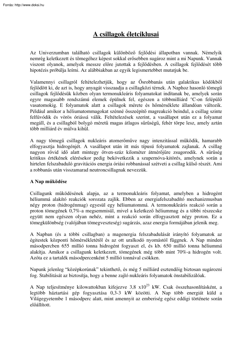 A csillagok életciklusai