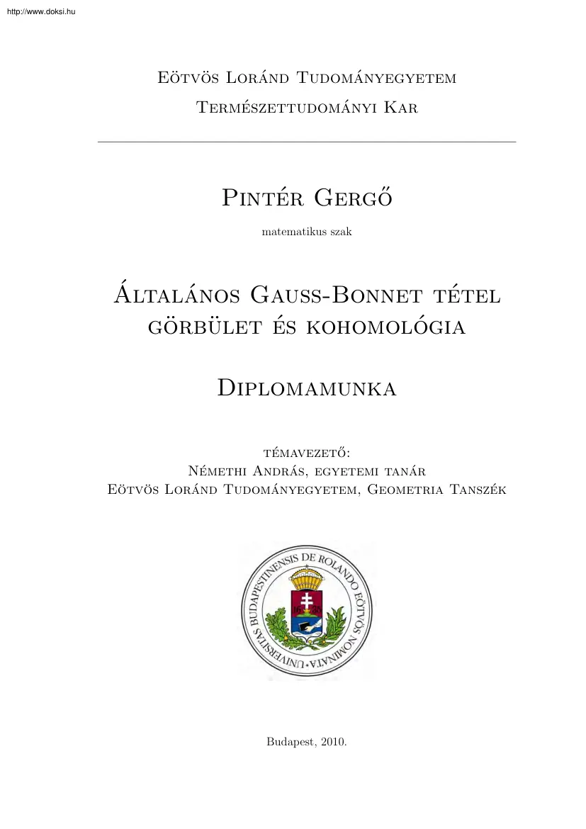 Pintér Gergő - Általános Gauss-Bonnet tétel görbület és kohomológia