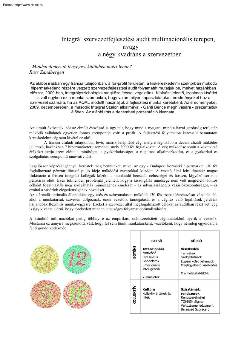 Horváth Anikó - Integrál szervezetfejlesztési audit multinacionális terepen, avagy a négy