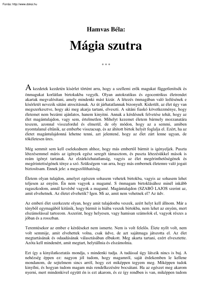 Hamvas Béla - Mágia Szutra
