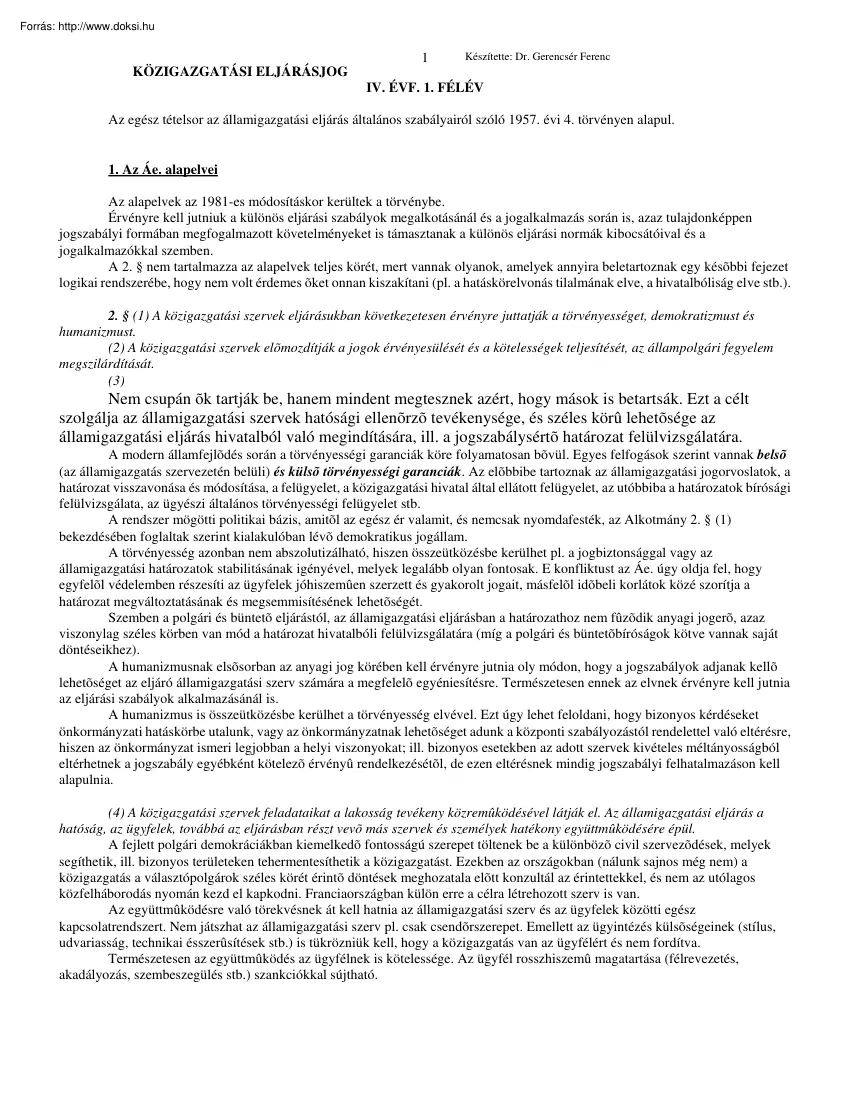 Dr. Gerencsér Ferenc - Közigazgatási eljárásjog