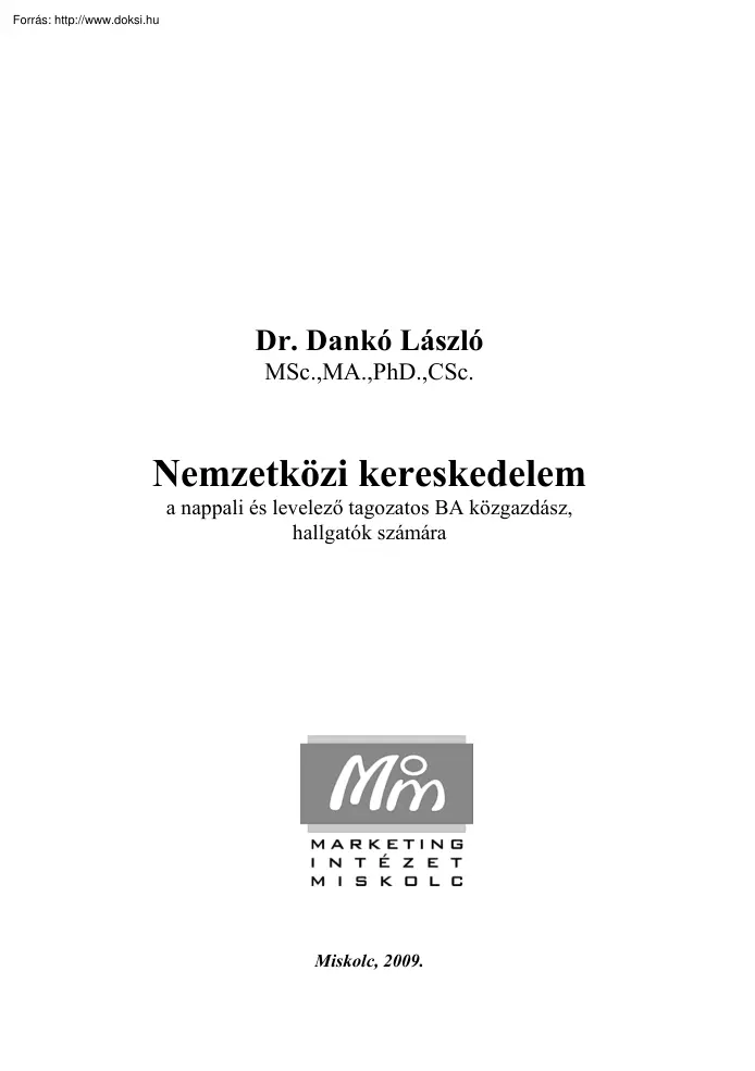 Dr. Dankó László - Nemzetközi kereskedelem