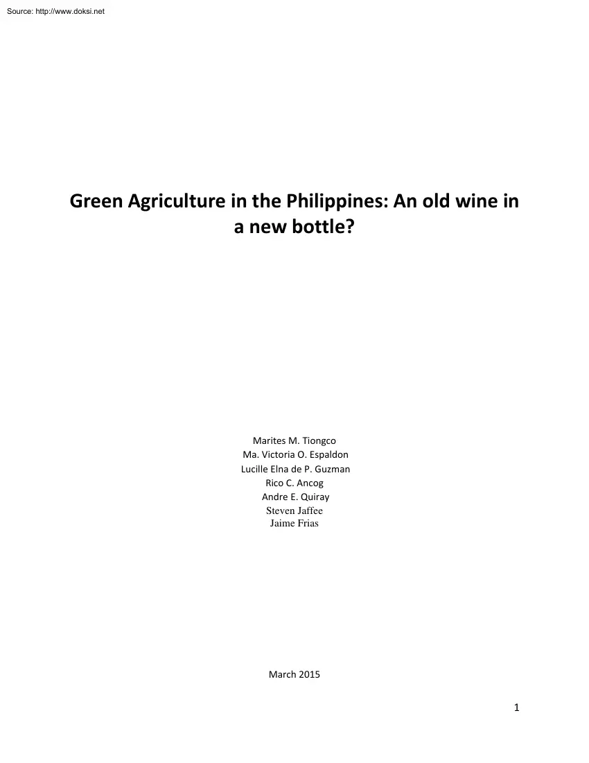 Tiongco-Espaldon-Guzman - Green Agriculture in the Philippines, An Old Wine in a New Bottle