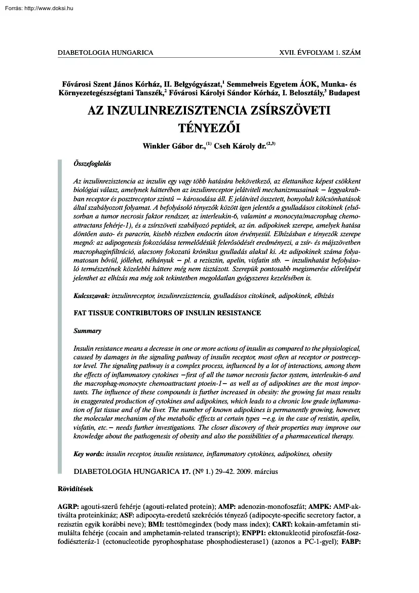dr. Winkler-dr. Cseh - Az inzulinrezisztencia zsírszöveti tényezői