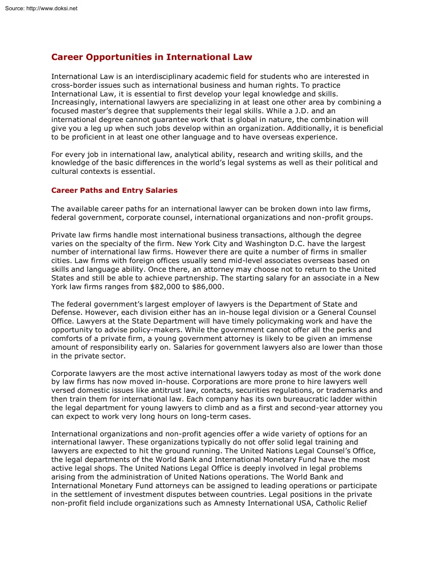 Career Opportunities in International Law