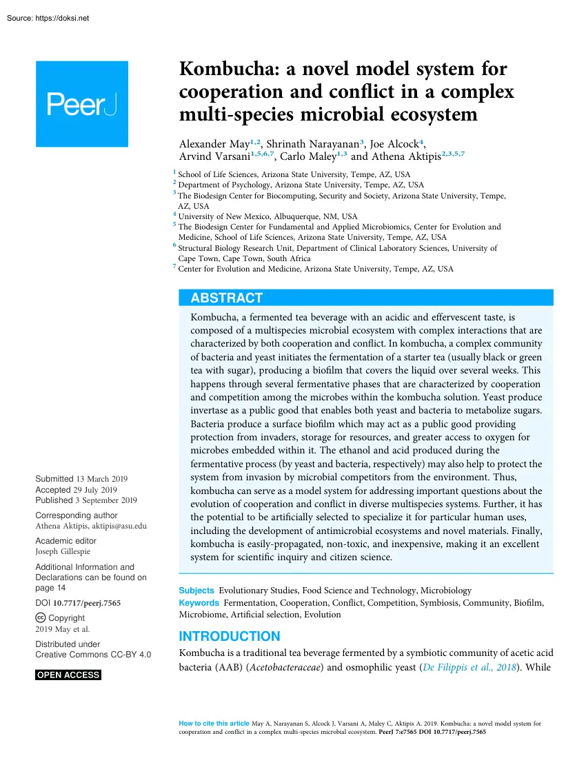 Kombucha, a novel model system for cooperation and conflict in a complex multi-species microbial