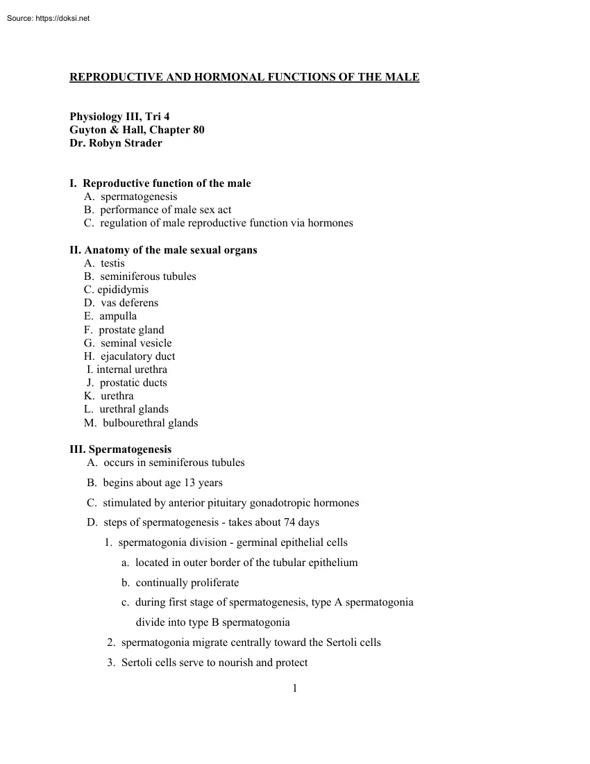 Dr. Robyn Strader - Reproductive and Hormonal Functions of the Male