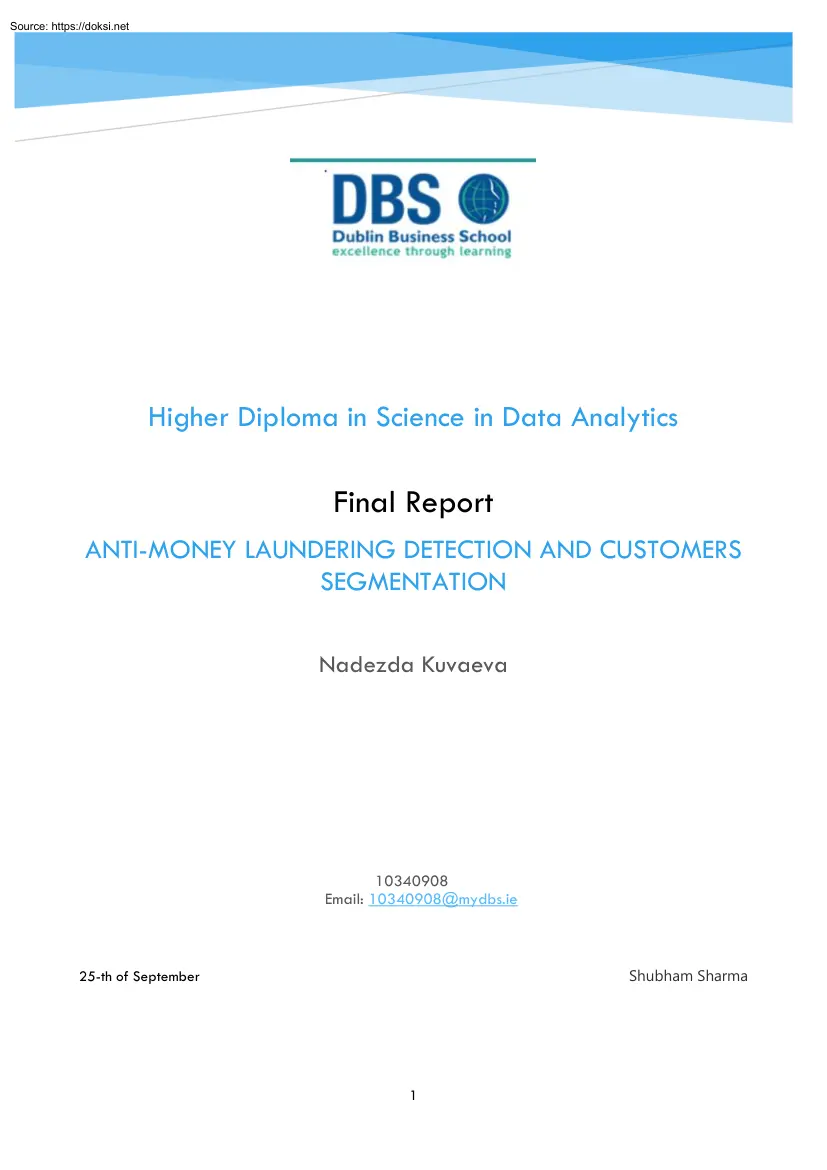Nadezda Kuvaeva - Antimoney Laundering Detection and Customers Segmentation