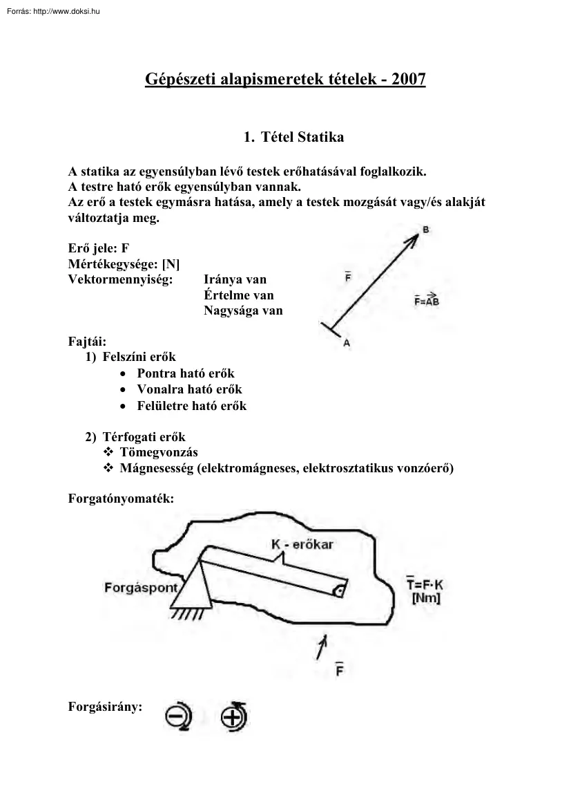 Gépészeti alapismeretek tételek, 2007