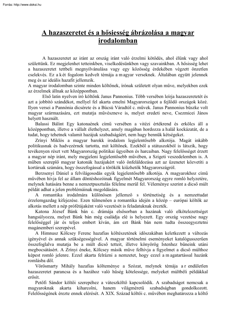 A hazaszeretet és a hősiesség ábrázolása a magyar irodalomban