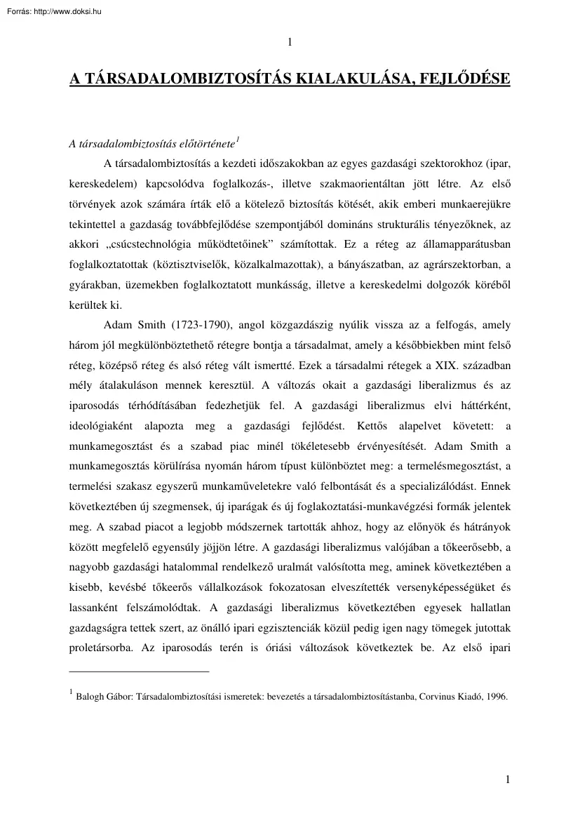 A társadalombiztosítás kialakulása, fejlődése