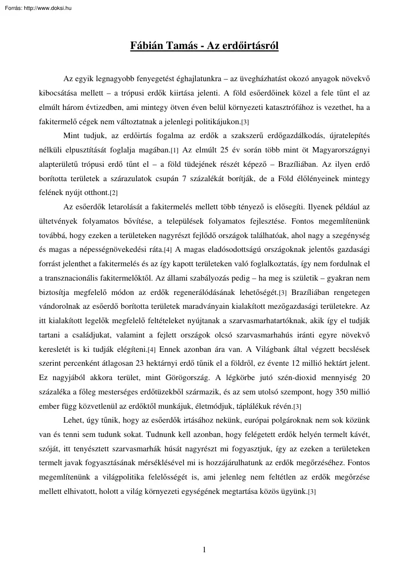 Fábián Tamás - Az erdőirtásról
