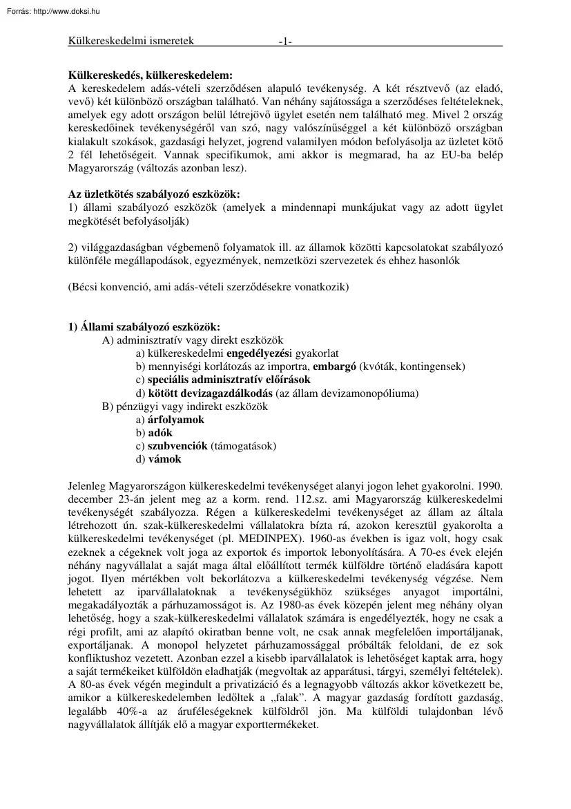 Külkereskedelmi ismeretek II