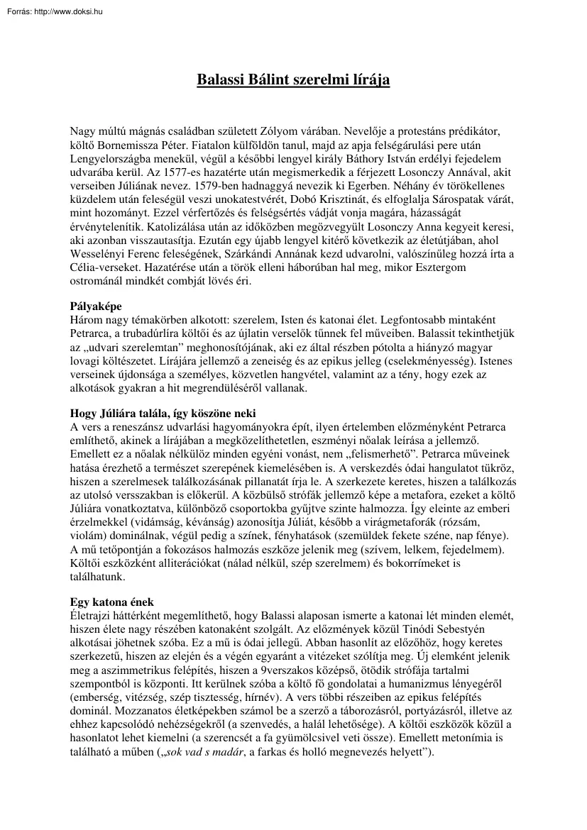 Balassi Bálint szerelmi lírája