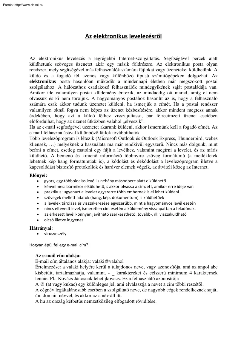 Az elektronikus levelezésről
