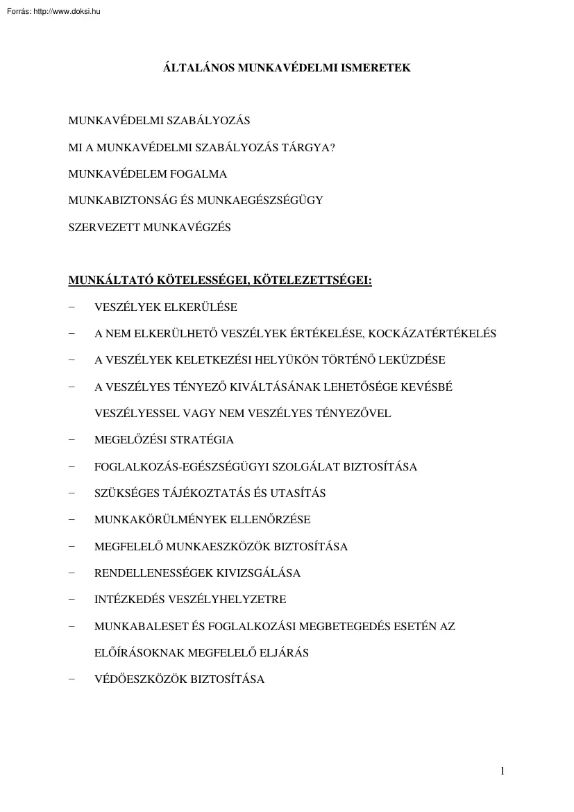 Általános munkavédelmi ismeretek