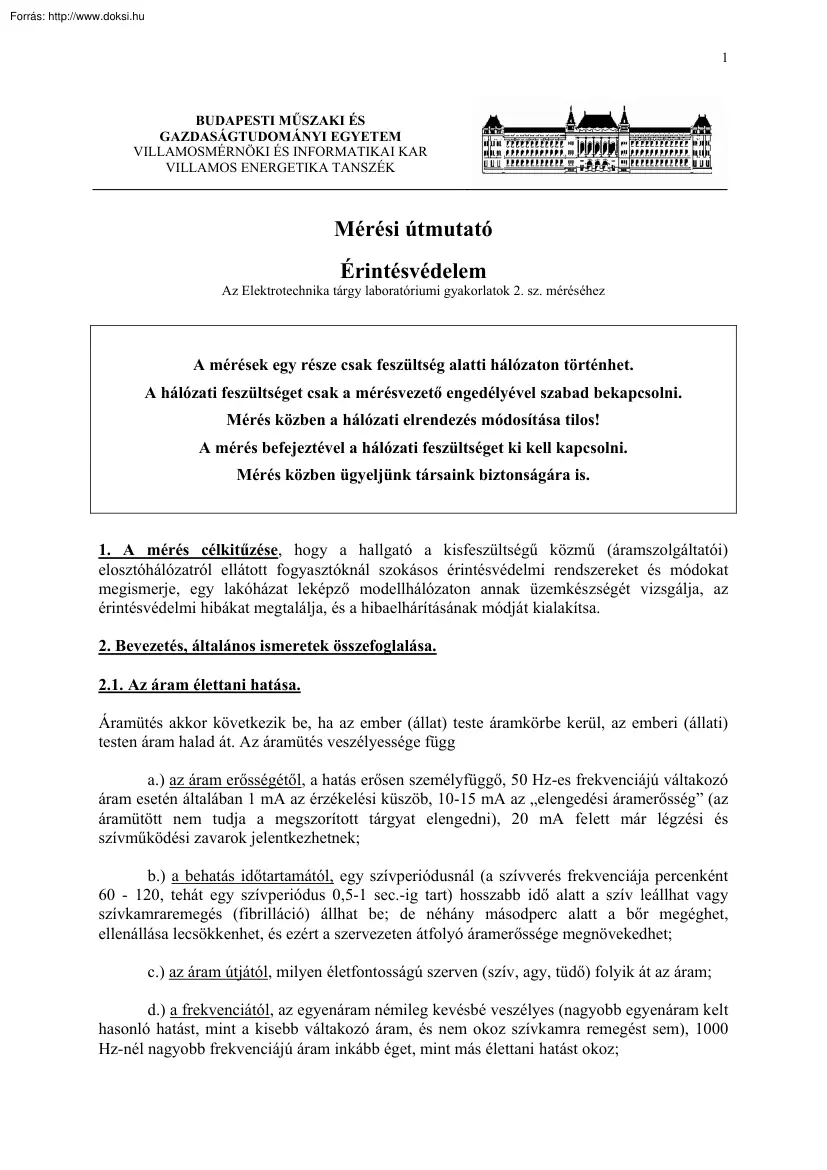 Érintésvédelem, mérési útmutató