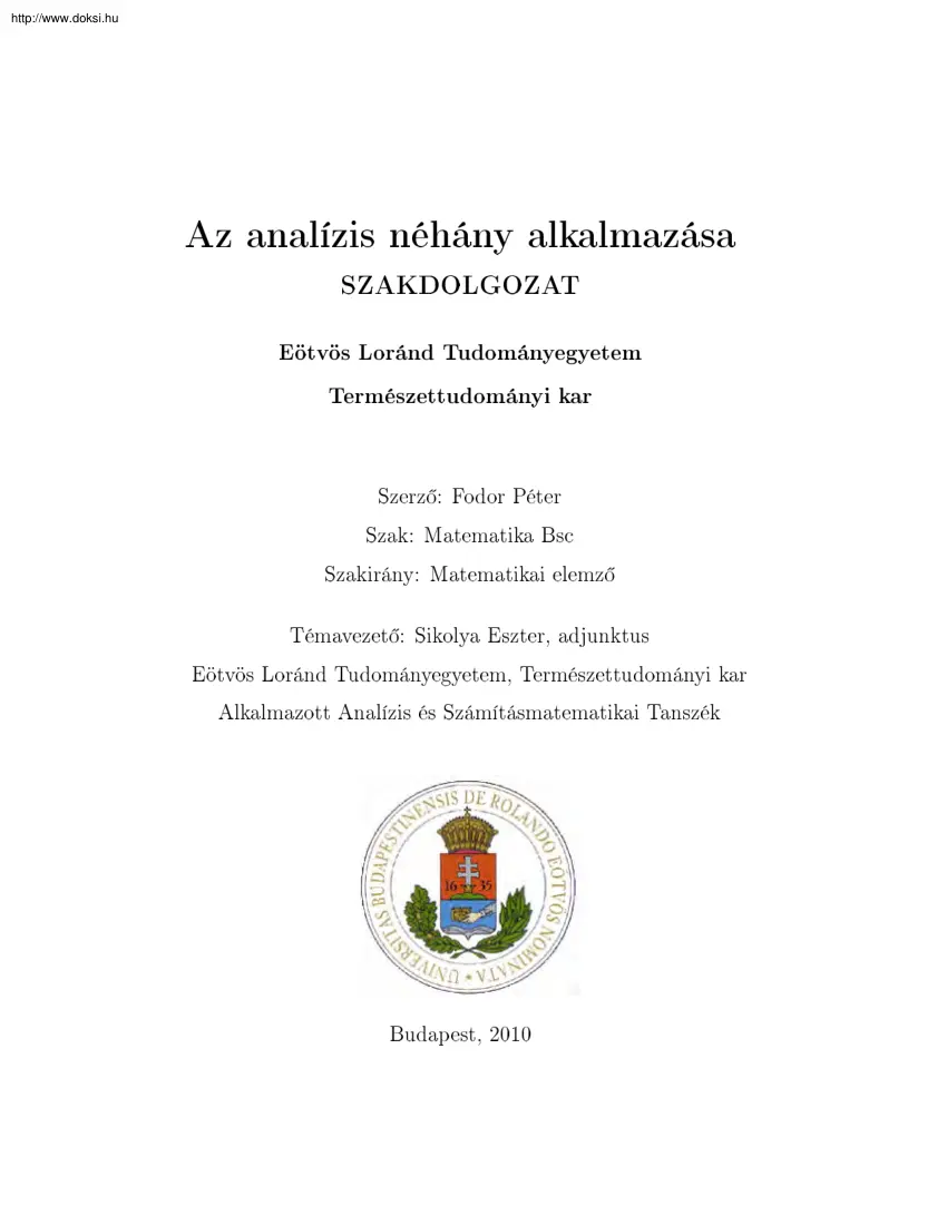 Fodor Péter - Az analízis néhány alkalmazása