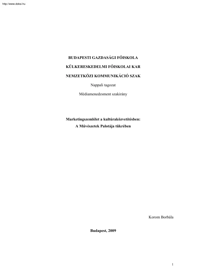 Korom Borbála - Marketingszemlélet a kultúraközvetítésben