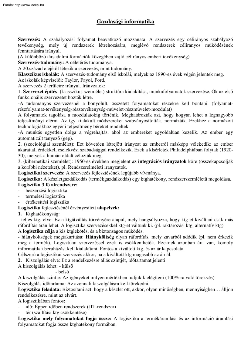 Gazdasági informatika fogalmak