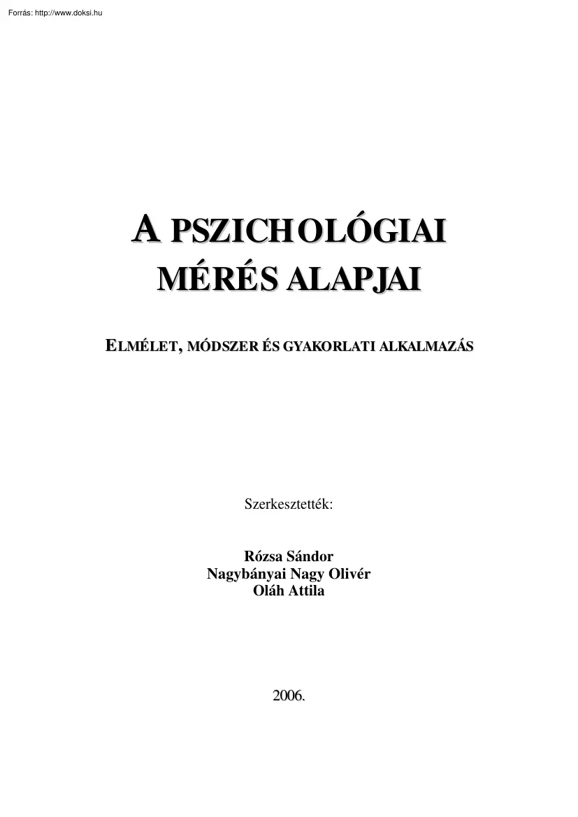 Rózsa-Nagybányai-Oláh - A pszichológiai mérés alapjai