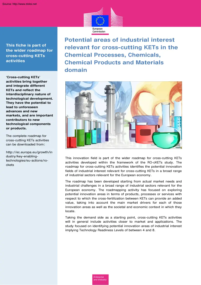 Potential Areas of Industrial Interest Relevant for Cross Cutting KETs in the Chemical Processes