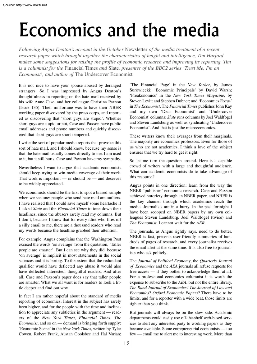 Economics and the Media