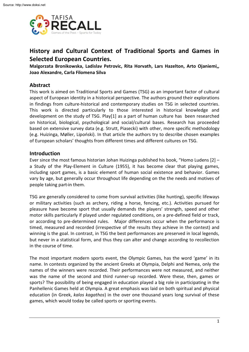 Bronikowska-Petrovic-Horvath - History and Cultural Context of Traditional Sports and Games in